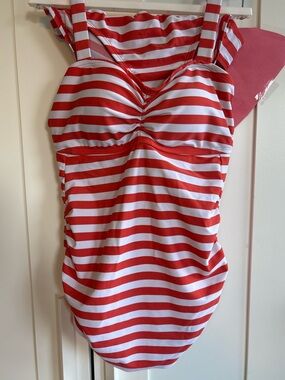 Motherhood Beach Bump 2 Piece Tankini UPF50+ Swimsuit Orange Stripe, XSM